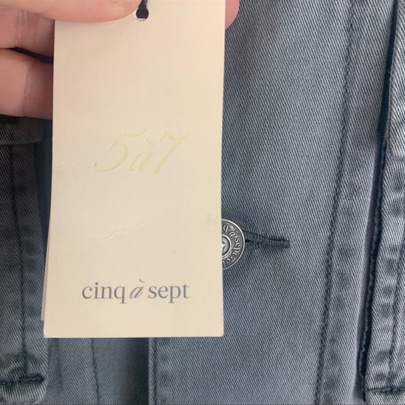 Cinq á Sept Folk Cropped Canyon Jean Jacket Grey Floral Embroidery Size L NWT - Picture 10 of 12